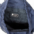 Backpack Small Flap Drawstring Backpack Navy Nylon Canvas