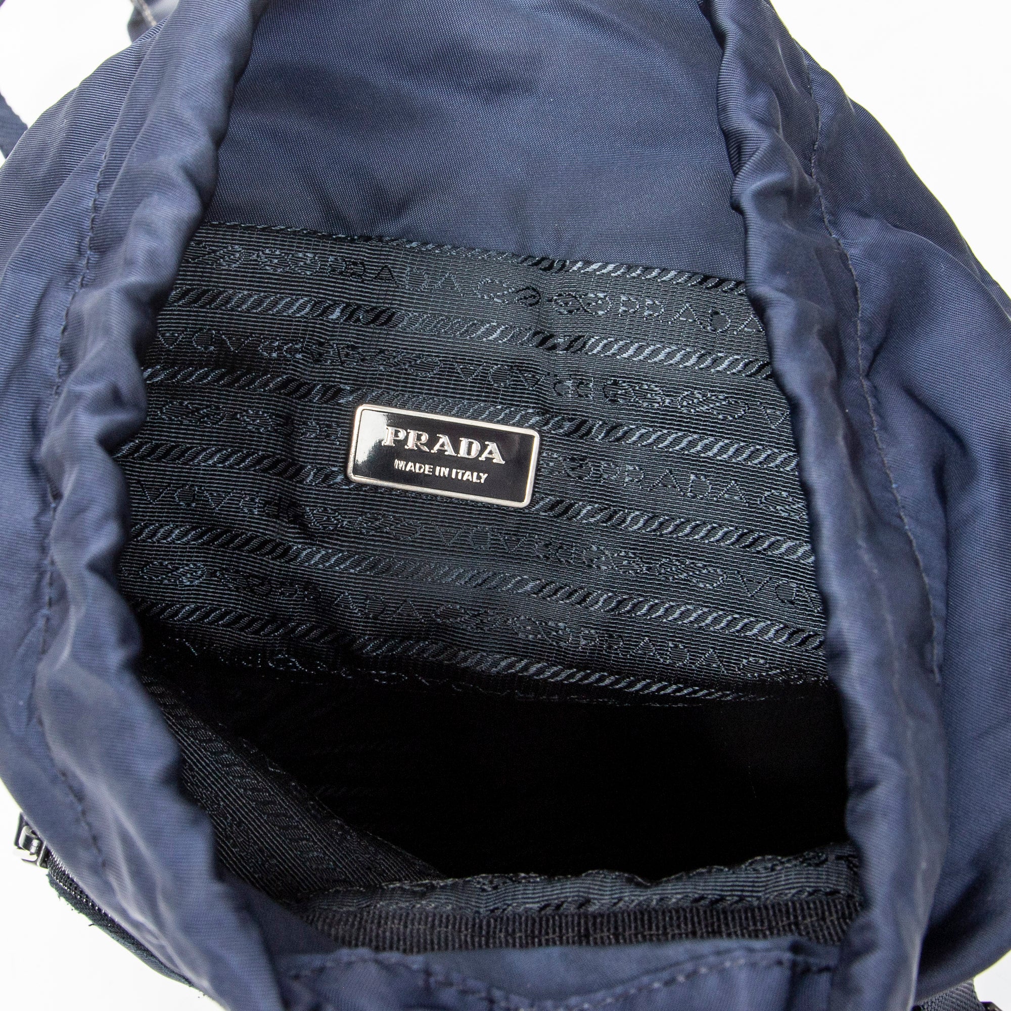 Backpack Small Flap Drawstring Backpack Navy Nylon Canvas