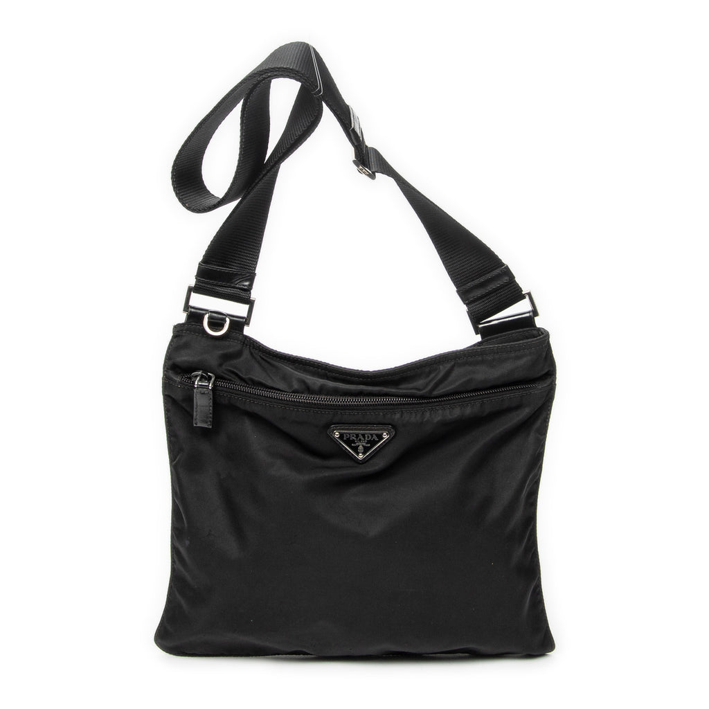Shoulder Bag Flat Messenger Black Nylon Canvas