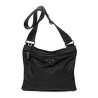 Shoulder Bag Flat Messenger Black Nylon Canvas