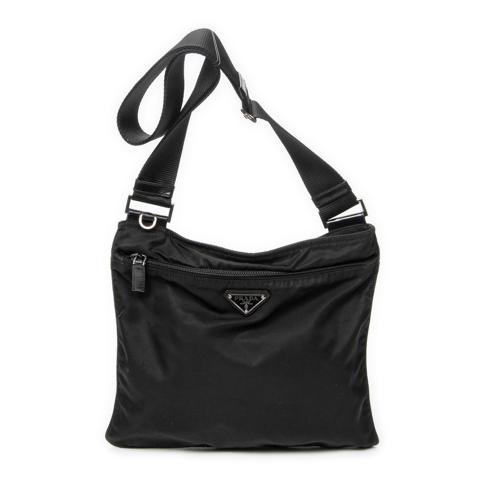 Shoulder Bag Flat Messenger Black Nylon Canvas