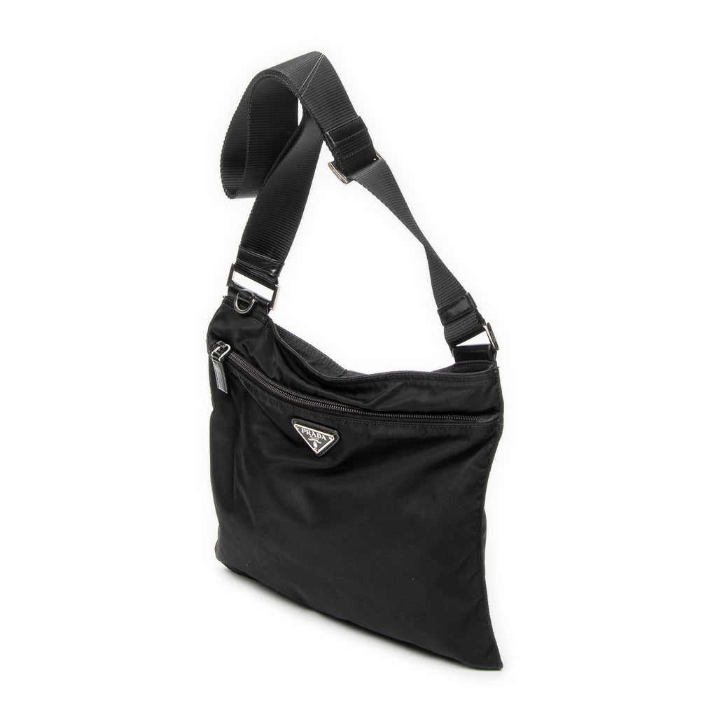 Shoulder Bag Flat Messenger Black Nylon Canvas