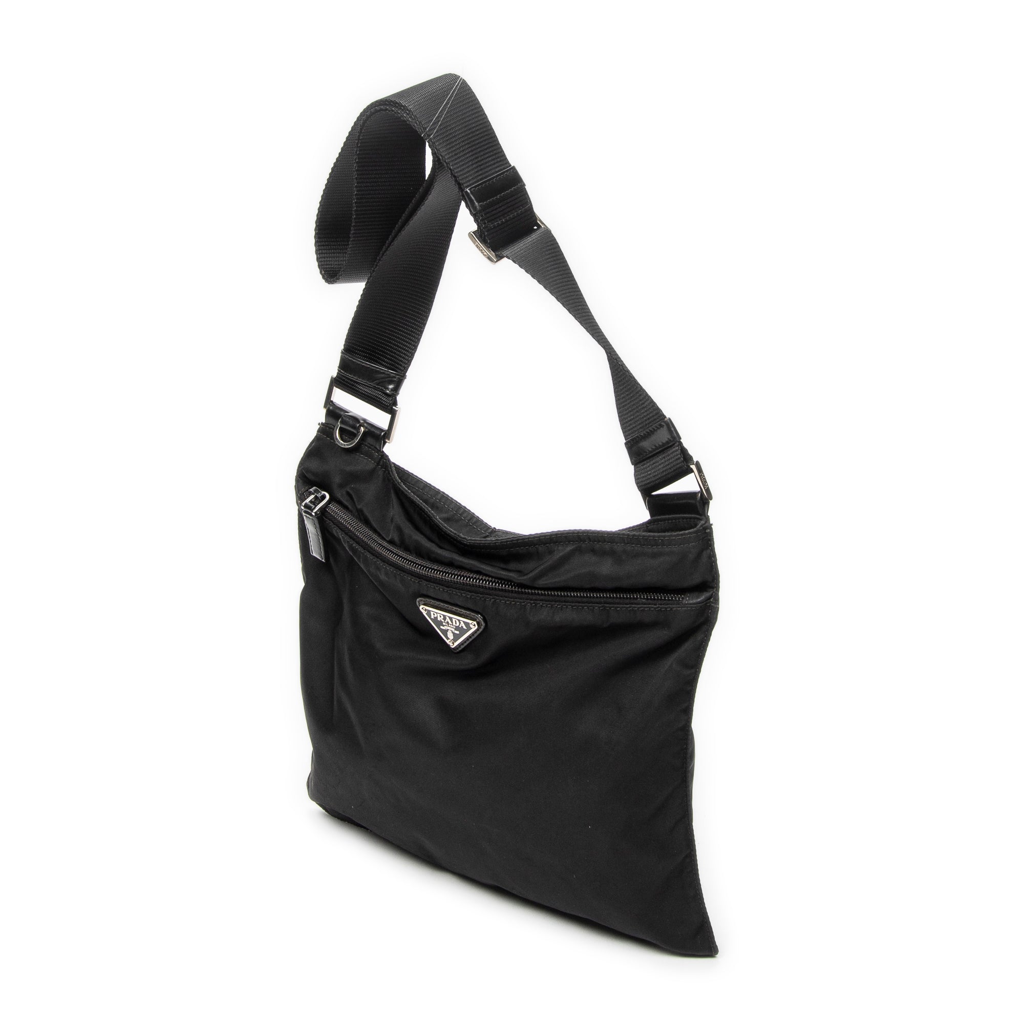 Shoulder Bag Flat Messenger Black Nylon Canvas