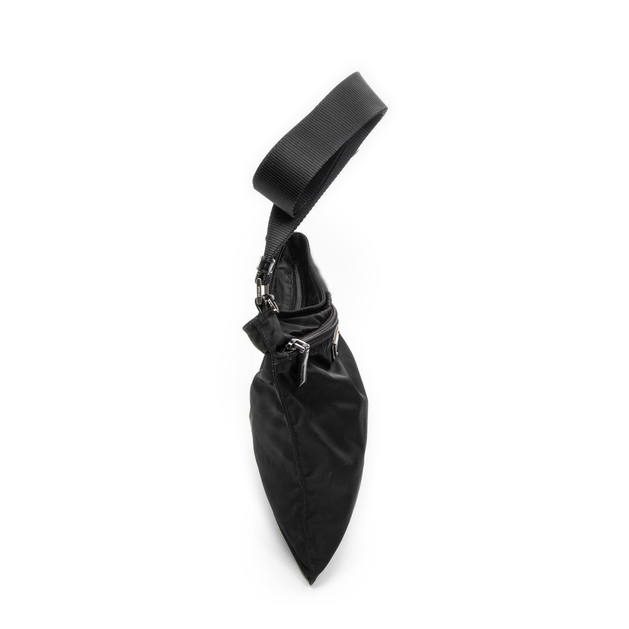Shoulder Bag Flat Messenger Black Nylon Canvas