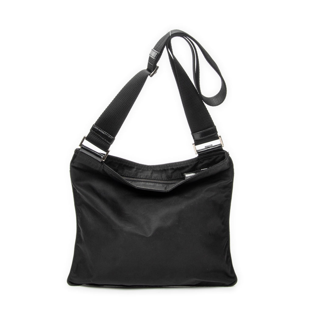 Shoulder Bag Flat Messenger Black Nylon Canvas