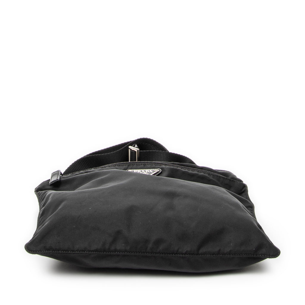 Shoulder Bag Flat Messenger Black Nylon Canvas