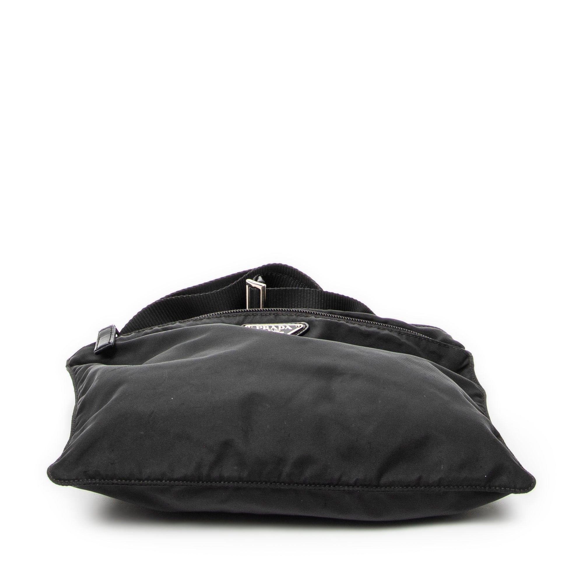 Shoulder Bag Flat Messenger Black Nylon Canvas