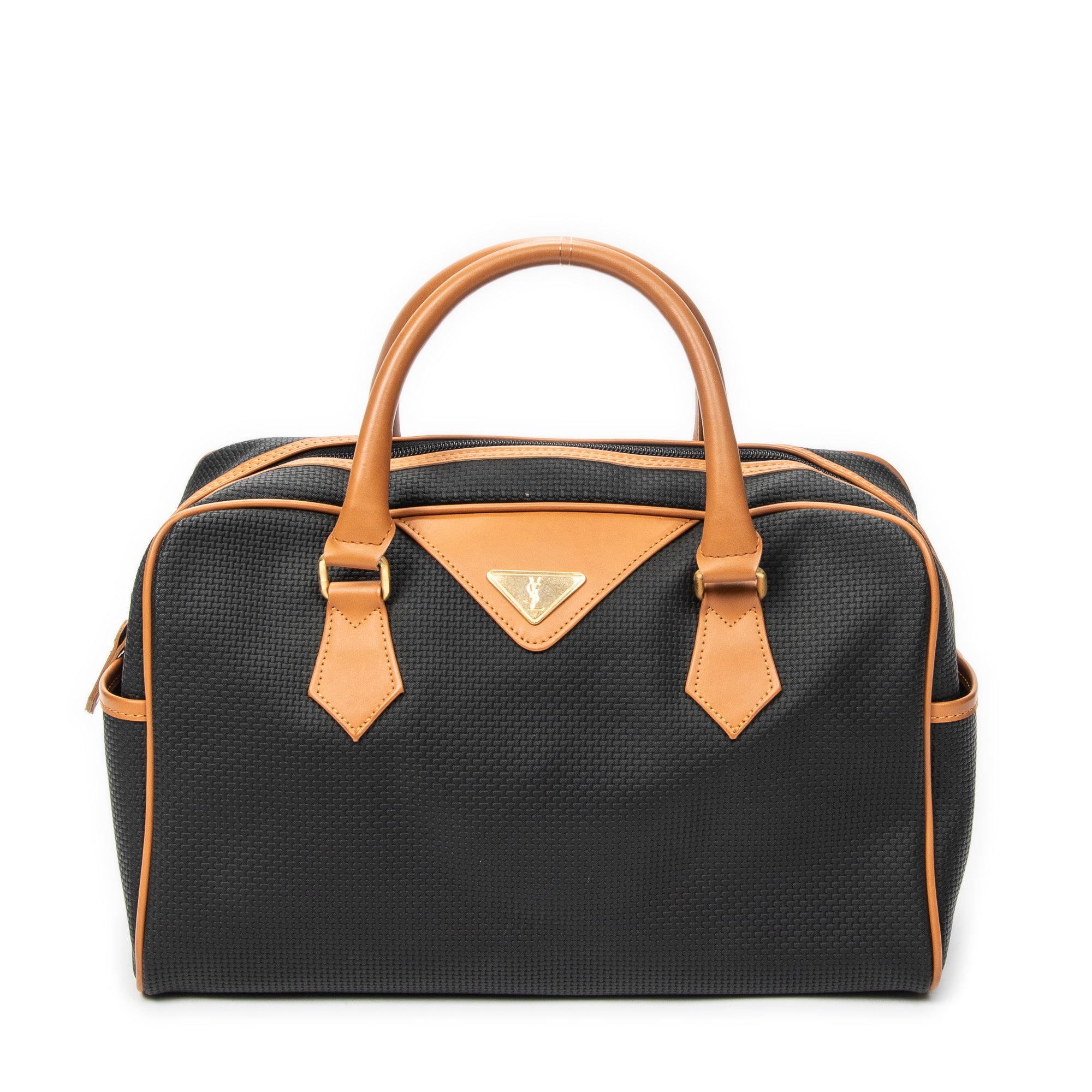 Handbag Vintage Boston Black Woven Coated Canvas