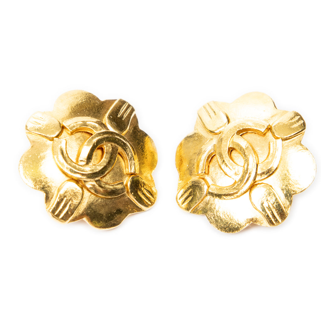 Pendientes de clip con forma de flor CC, chapados en oro