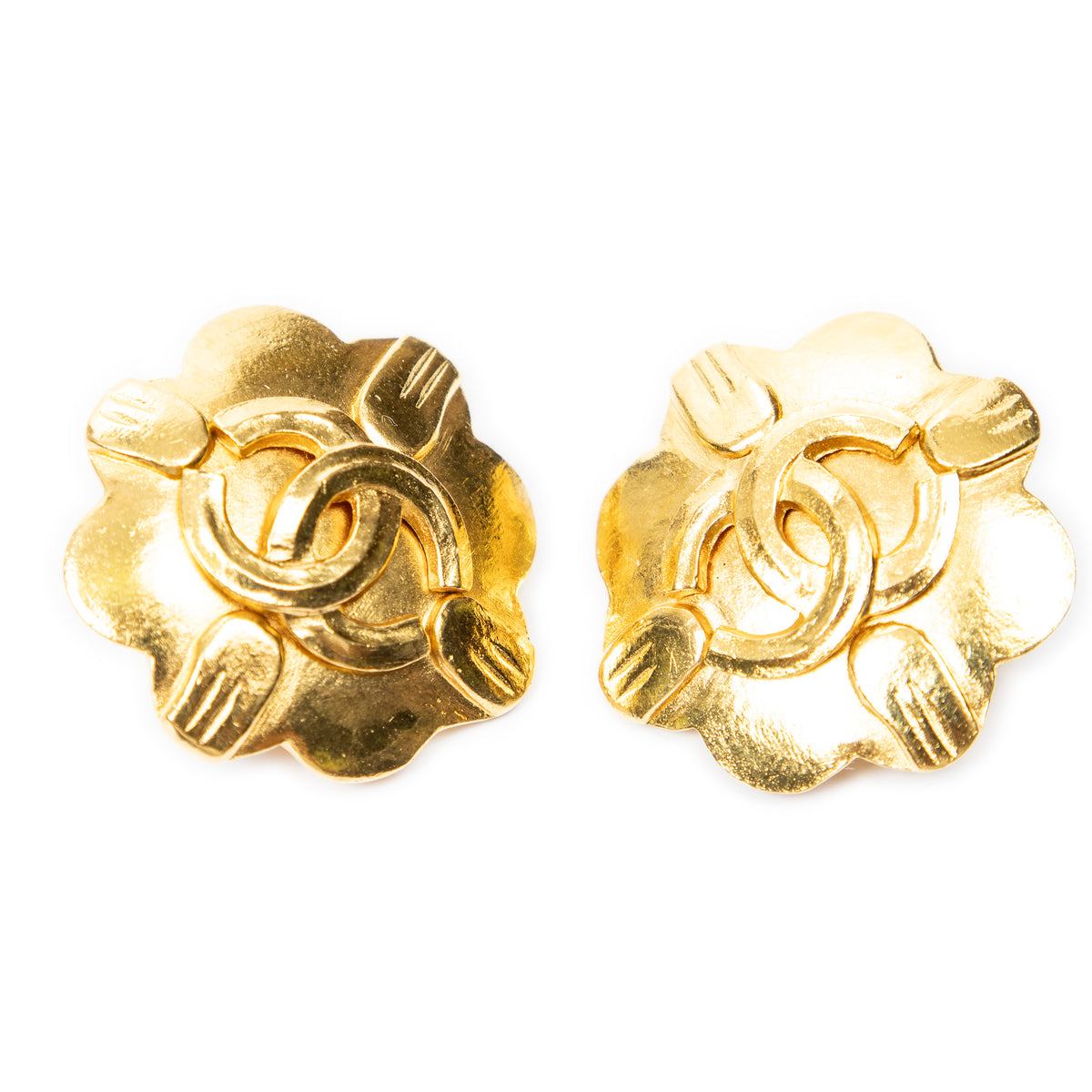 Pendientes de clip con forma de flor CC, chapados en oro