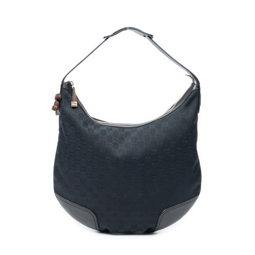 Shoulder Bag Large Web Princy Hobo Black Monogrammed Canvas