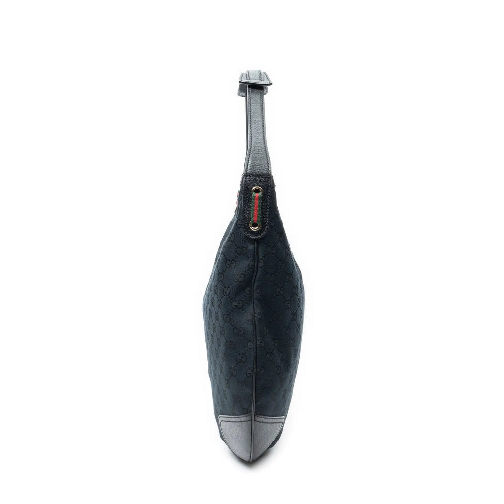 Bolso de Hombro Grande Web Princy Hobo Lona Monogrammed Negra