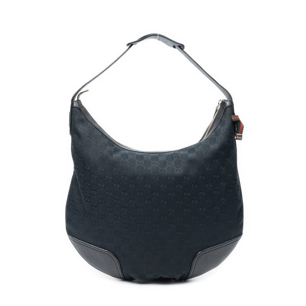 Bolso de Hombro Grande Web Princy Hobo Lona Monogrammed Negra