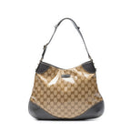 Shoulder Bag Small Hobo Beige Crystal Coated Canvas