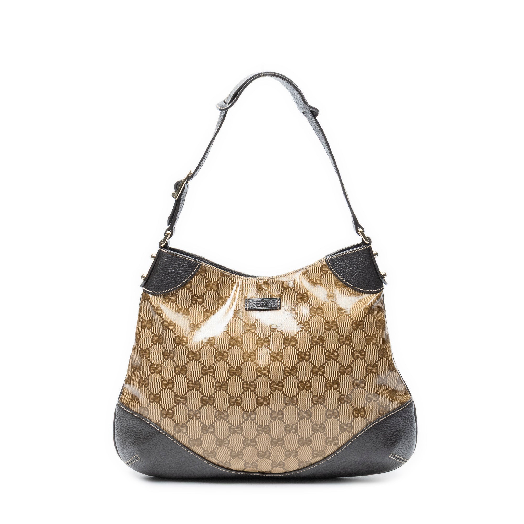 Shoulder Bag Small Hobo Beige Crystal Coated Canvas