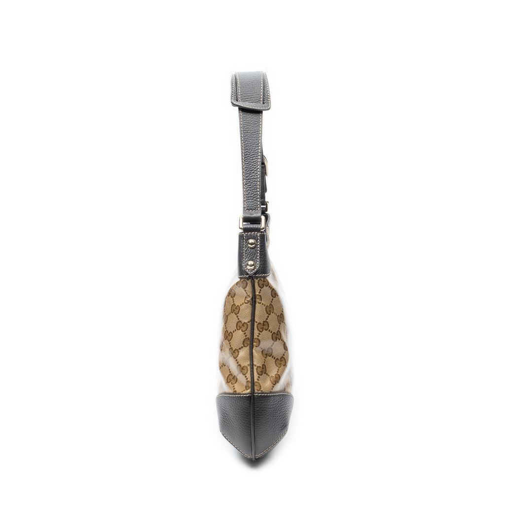 Shoulder Bag Small Hobo Beige Crystal Coated Canvas