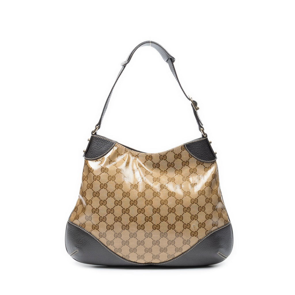 Shoulder Bag Small Hobo Beige Crystal Coated Canvas
