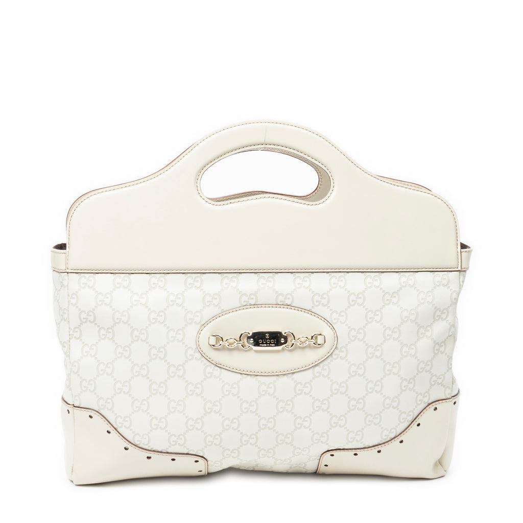 Shoulder Bag Medium Web Punch Top Handle Ivory Guccissima Leather