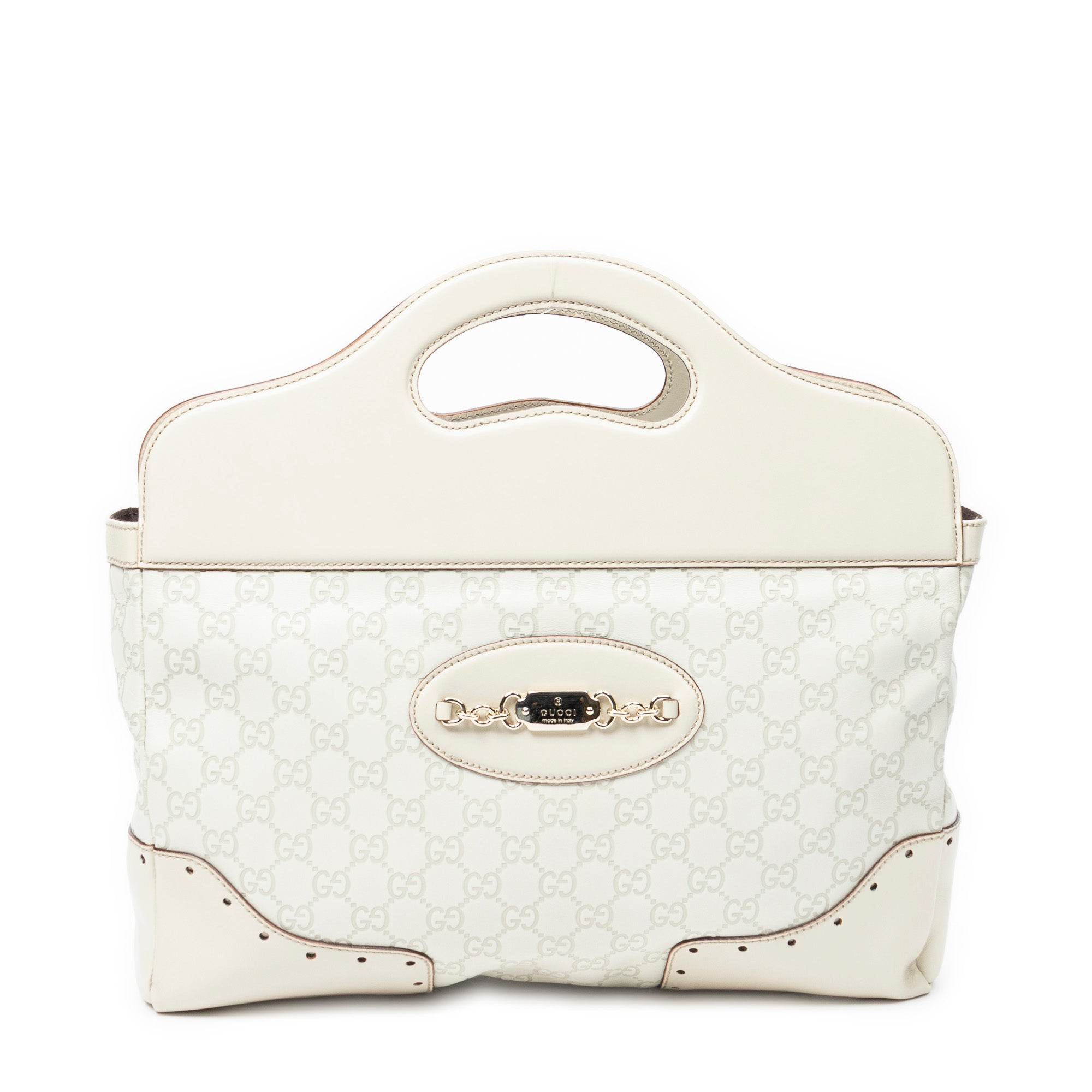 Shoulder Bag Medium Web Punch Top Handle Ivory Guccissima Leather