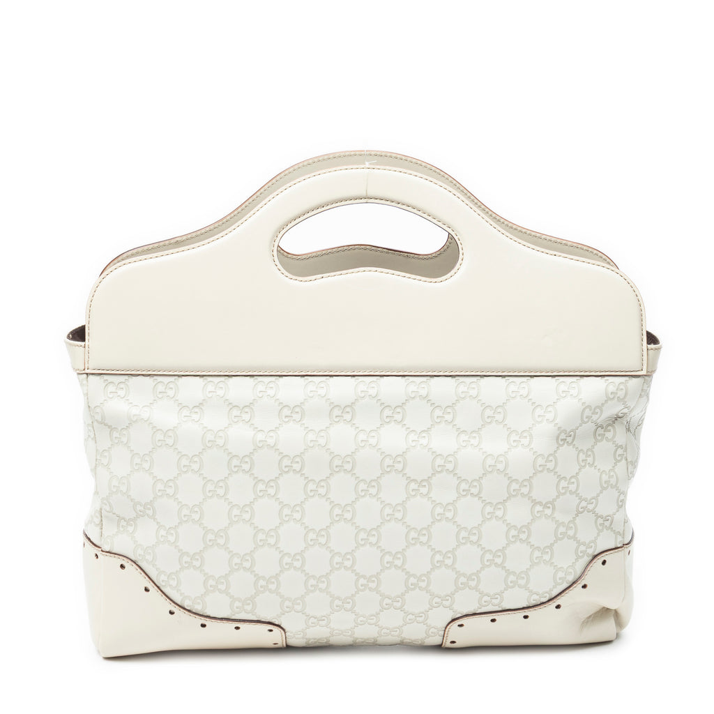 Shoulder Bag Medium Web Punch Top Handle Ivory Guccissima Leather