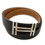 Belt H Au Carre Reversible Belt 85 Black Swift Leather