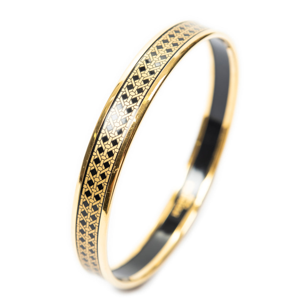 Bracelet Enamel Bangle PM Gold Geometric Diamond Motif
