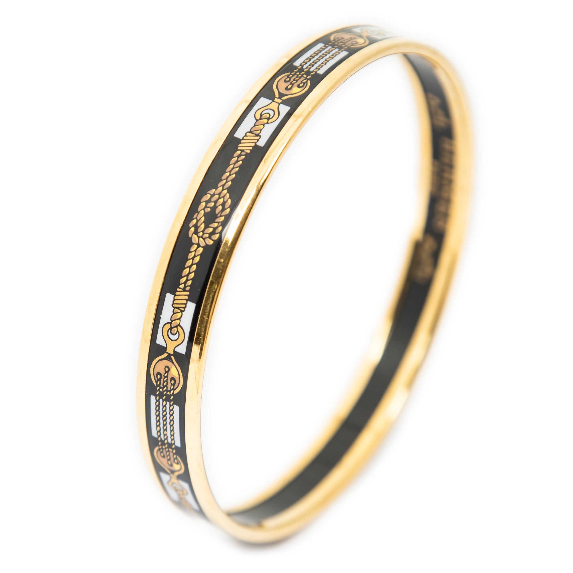 Bracelet Enamel Bangle PM Black Rope Motif