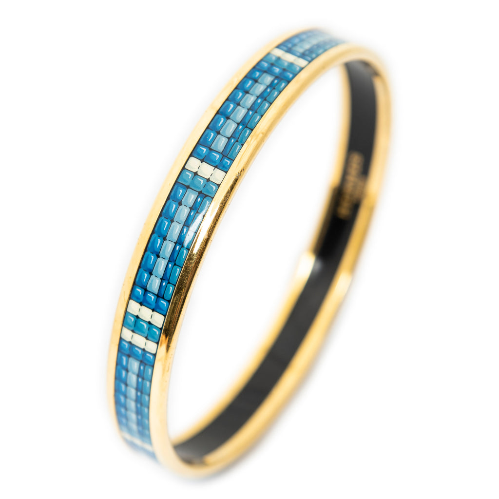 Bracelet Enamel Bangle PM Blue Tiny Cubes Motif