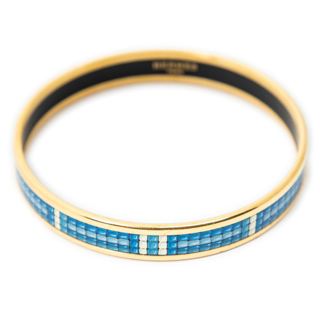 Bracelet Enamel Bangle PM Blue Tiny Cubes Motif
