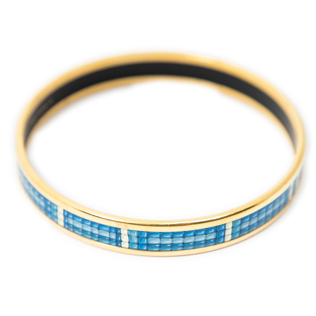 Bracelet Enamel Bangle PM Blue Tiny Cubes Motif