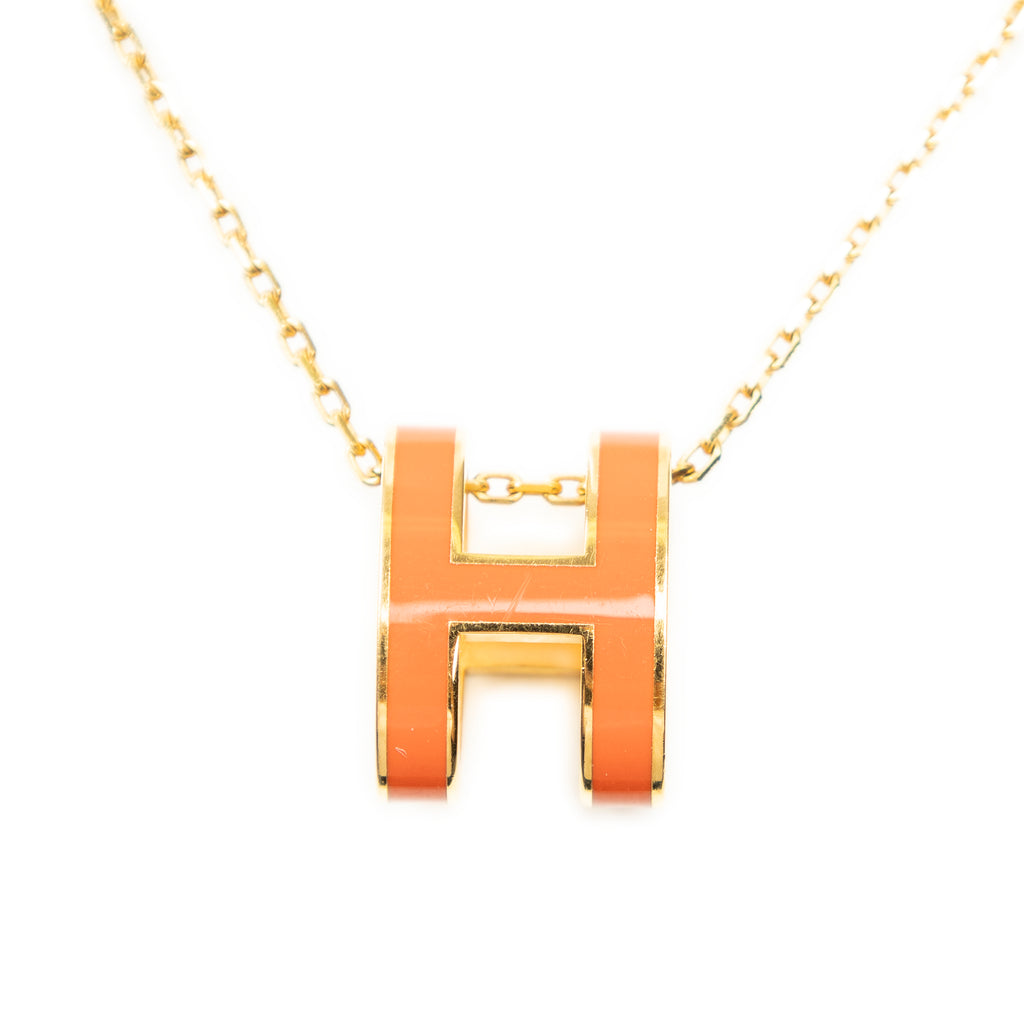 Collar Pop H con colgante, naranja, chapado en oro