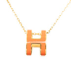 Collar Pop H con colgante, naranja, chapado en oro