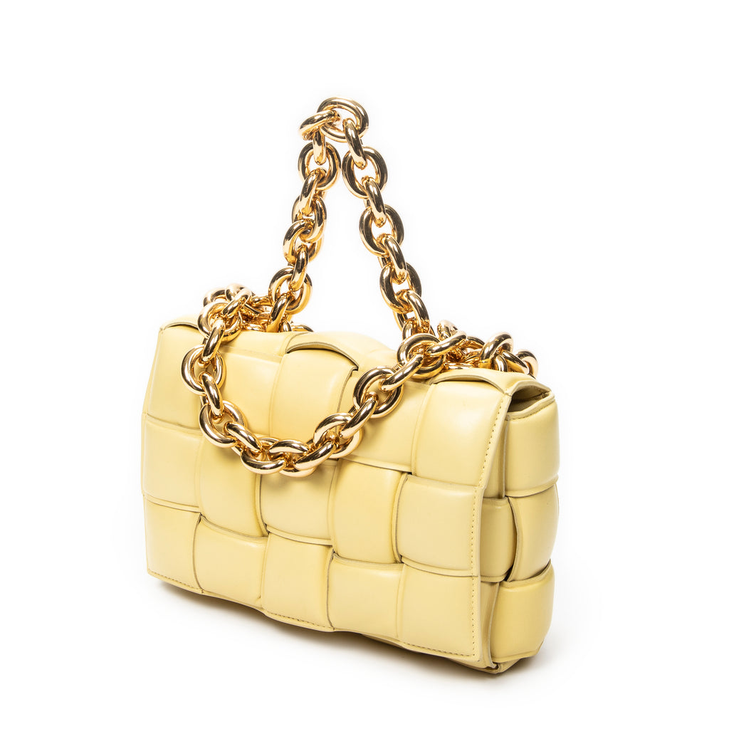 Shoulder Bag Padded Chain Cassette Crossbody Light Yellow Maxi Intrecciato Padded Leather