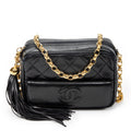 Shoulder Bag CC Tassel Camera Crossbody Black Quilted Lambskin Leather
