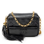 Shoulder Bag CC Tassel Camera Crossbody Black Quilted Lambskin Leather