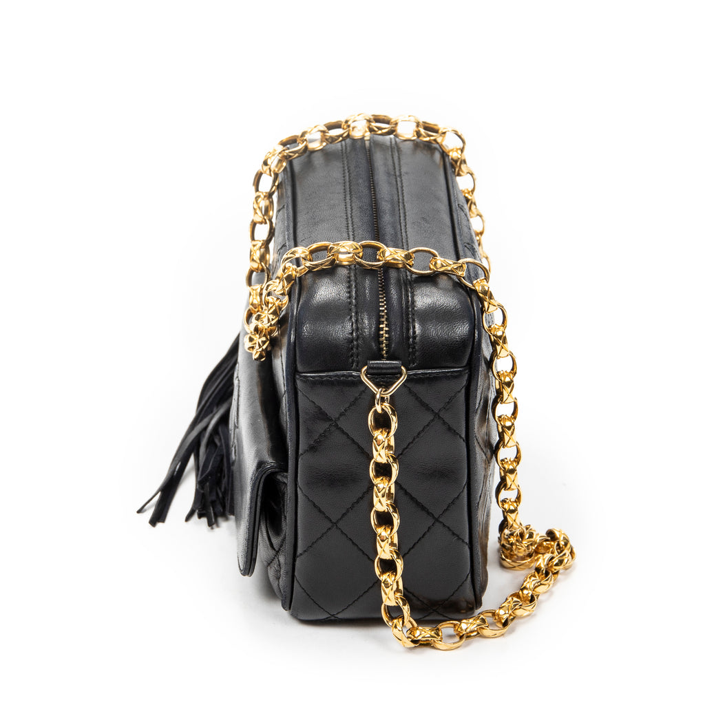 Shoulder Bag CC Tassel Camera Crossbody Black Quilted Lambskin Leather