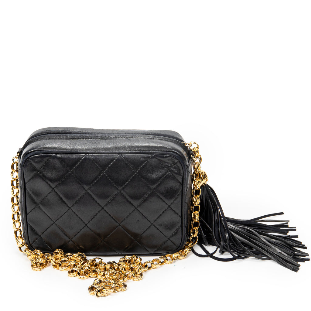Shoulder Bag CC Tassel Camera Crossbody Black Quilted Lambskin Leather