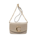 Shoulder Bag C Chain Clutch Grey Calfskin Leather