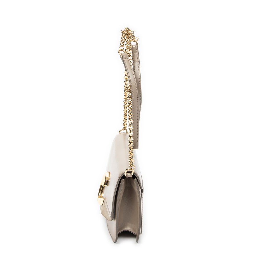 Shoulder Bag C Chain Clutch Grey Calfskin Leather