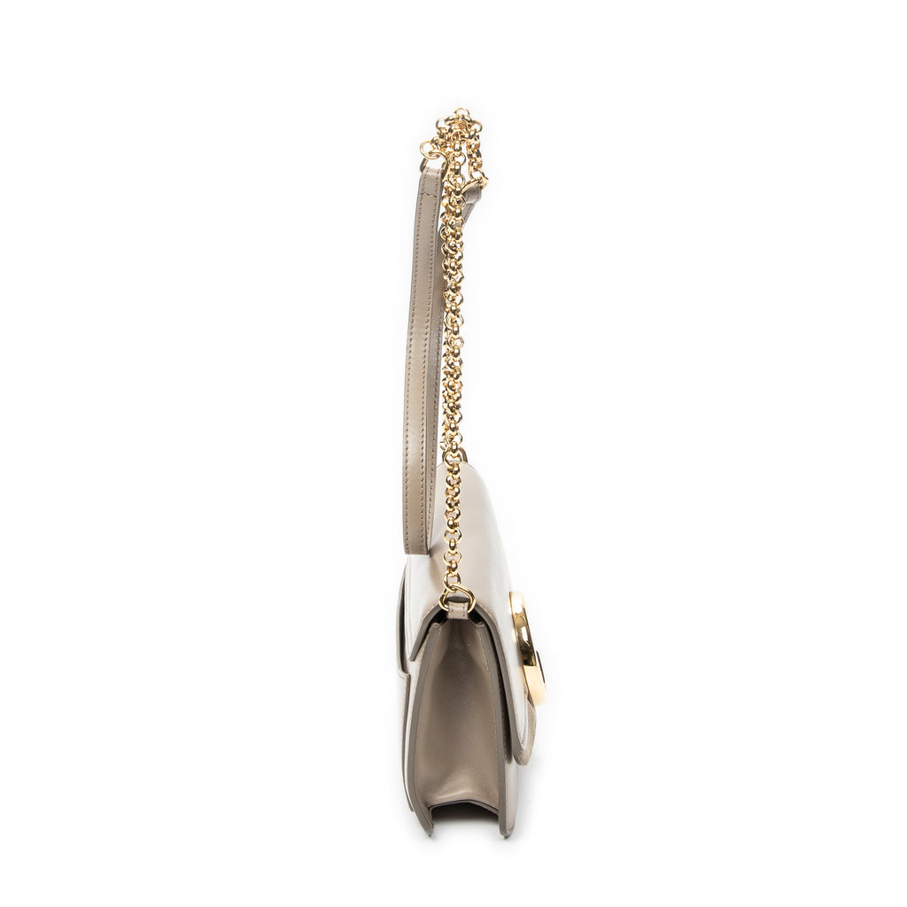 Shoulder Bag C Chain Clutch Grey Calfskin Leather