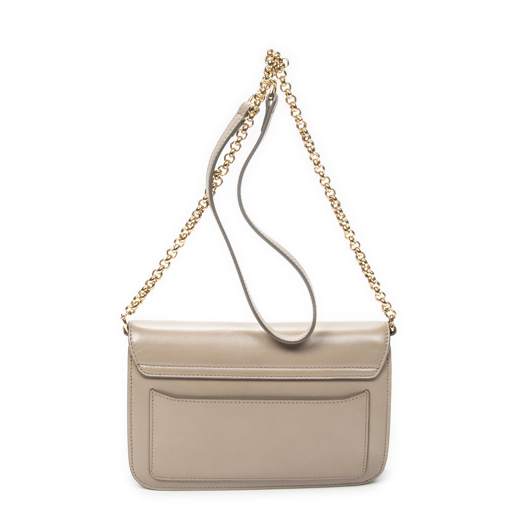 Shoulder Bag C Chain Clutch Grey Calfskin Leather