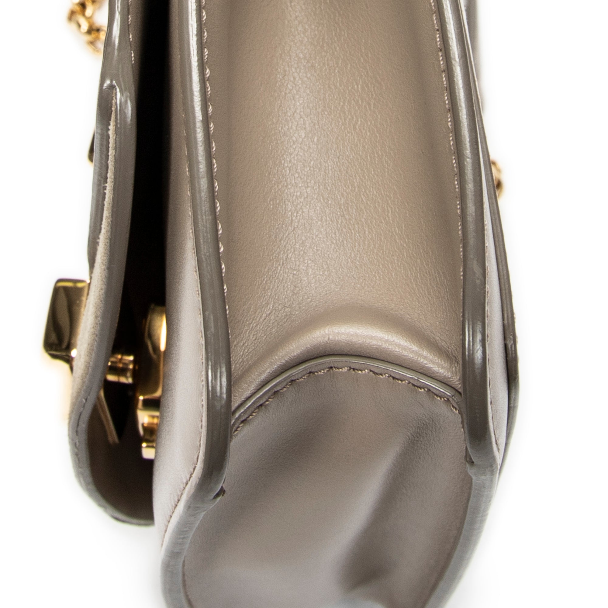 Shoulder Bag C Chain Clutch Grey Calfskin Leather