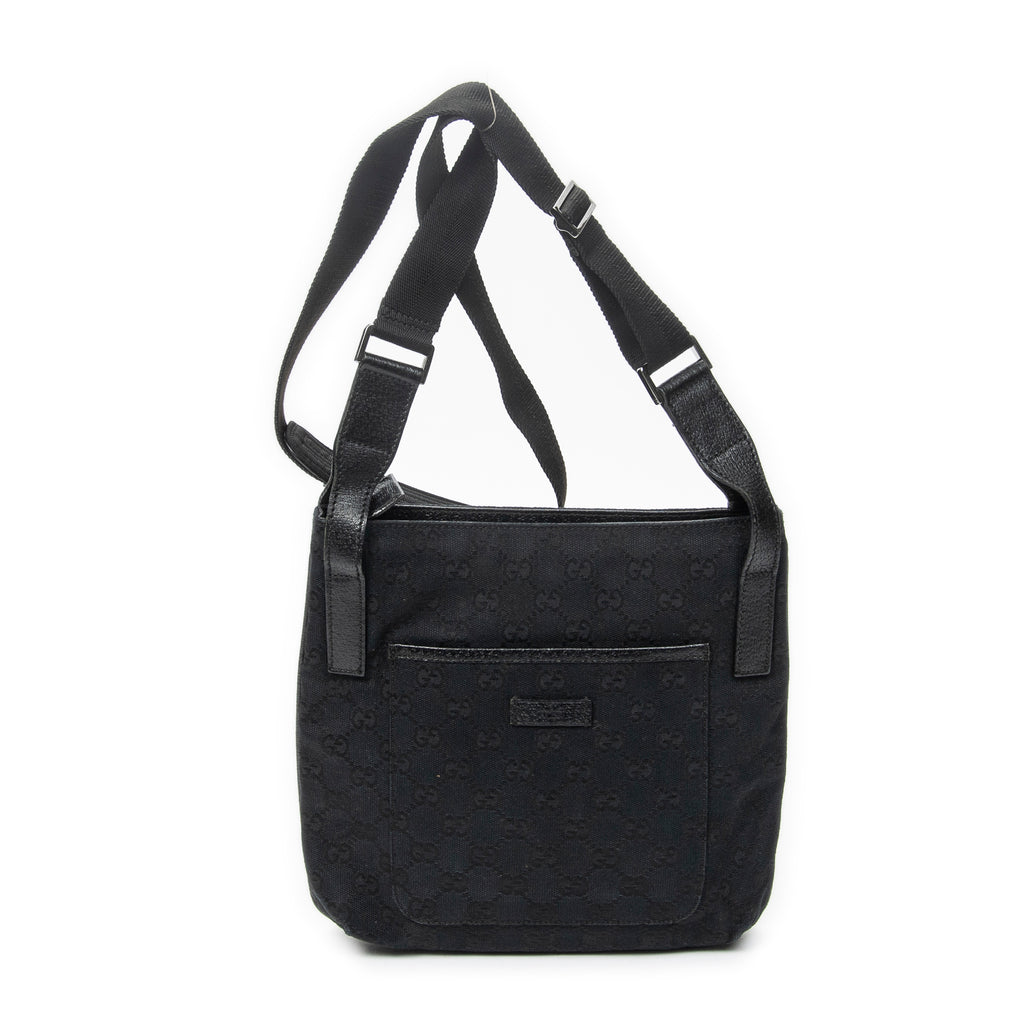 Shoulder Bag Front Slip Pocket Crossbody Black Monogrammed Canvas
