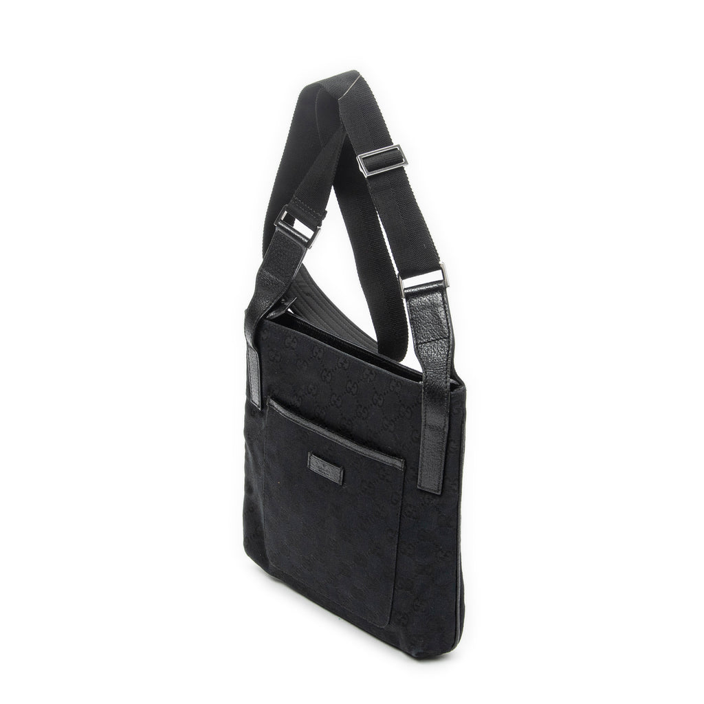 Shoulder Bag Front Slip Pocket Crossbody Black Monogrammed Canvas
