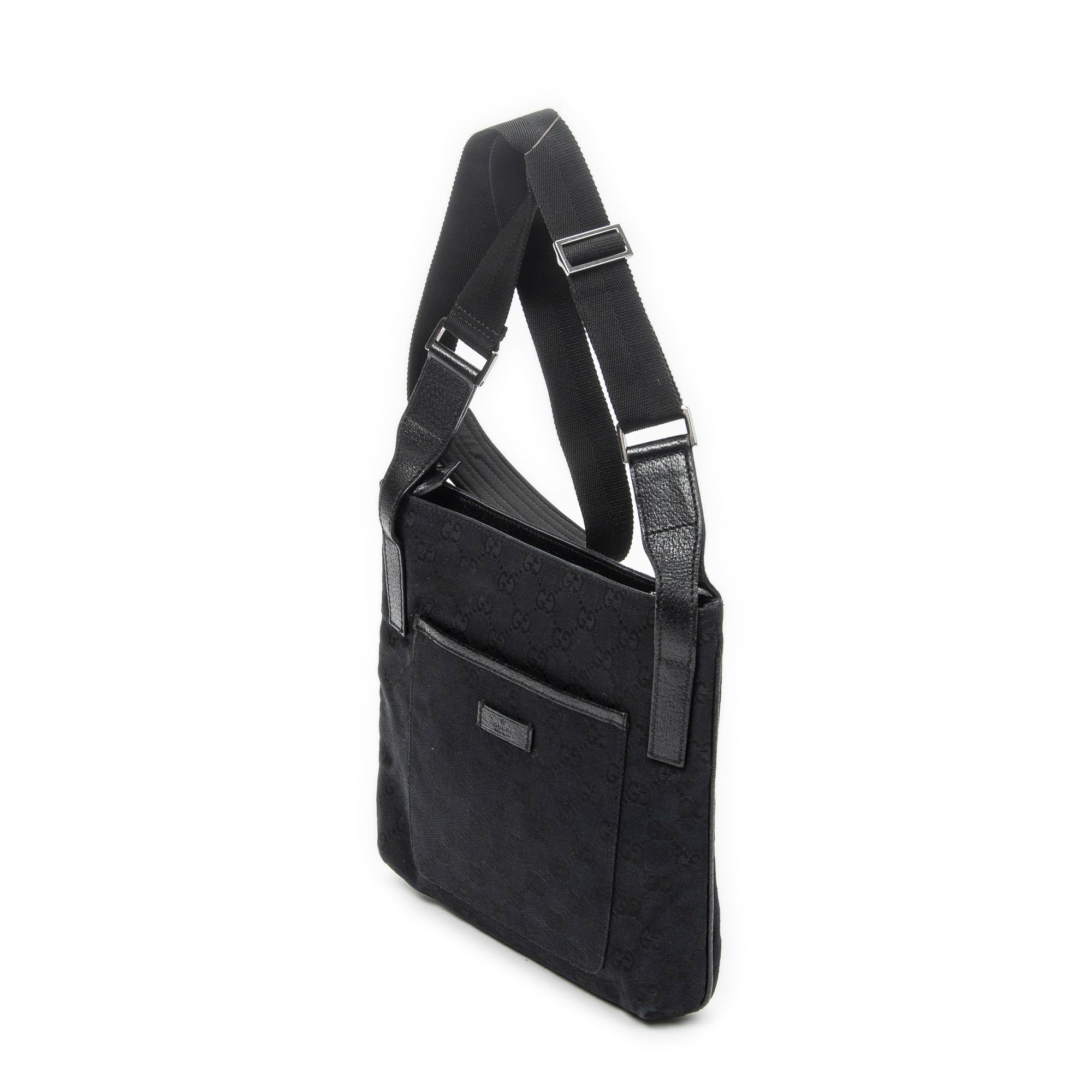 Shoulder Bag Front Slip Pocket Crossbody Black Monogrammed Canvas