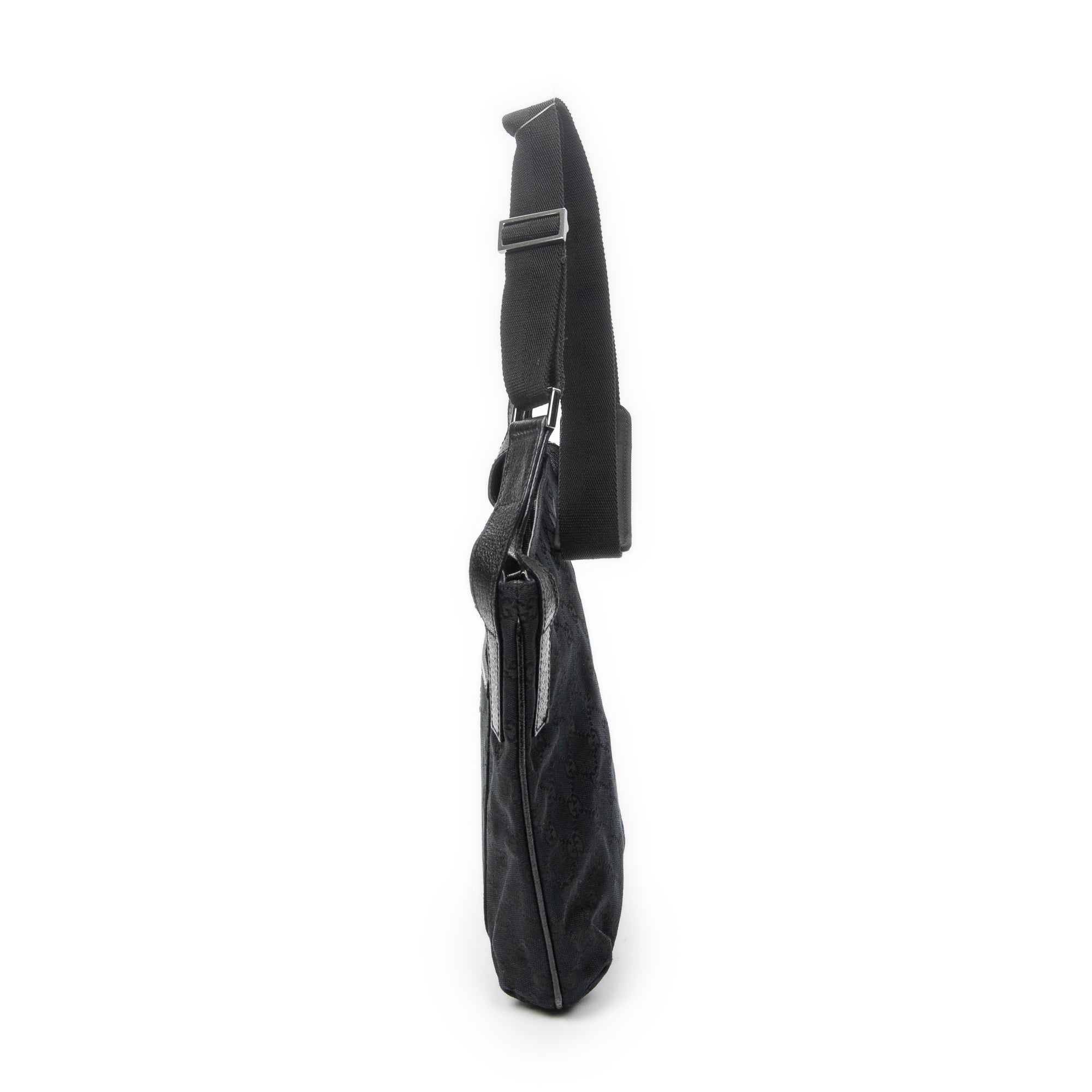 Shoulder Bag Front Slip Pocket Crossbody Black Monogrammed Canvas