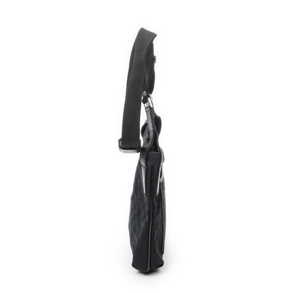 Shoulder Bag Front Slip Pocket Crossbody Black Monogrammed Canvas