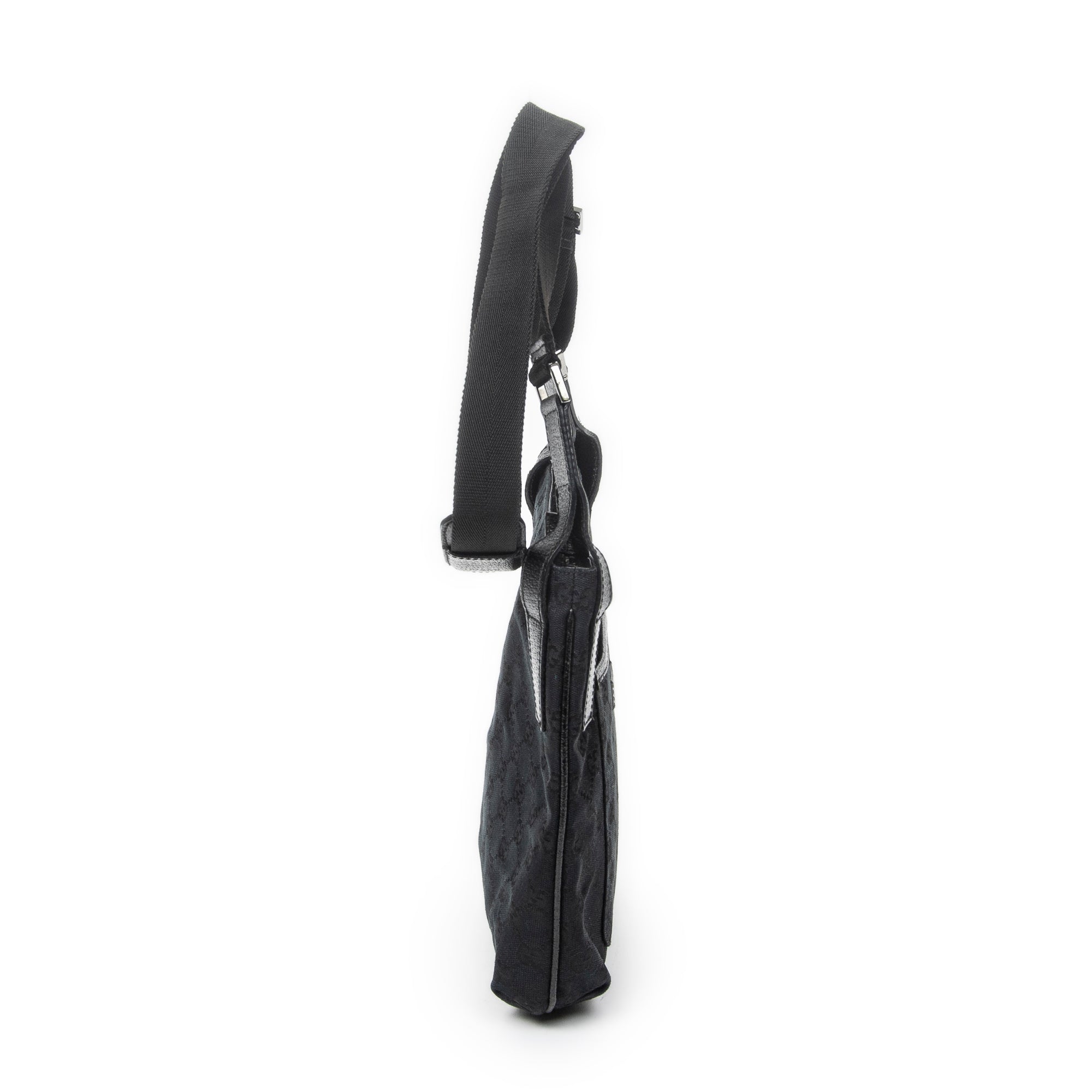 Shoulder Bag Front Slip Pocket Crossbody Black Monogrammed Canvas
