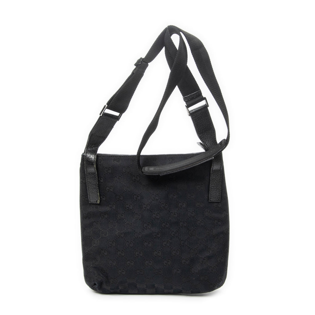 Shoulder Bag Front Slip Pocket Crossbody Black Monogrammed Canvas