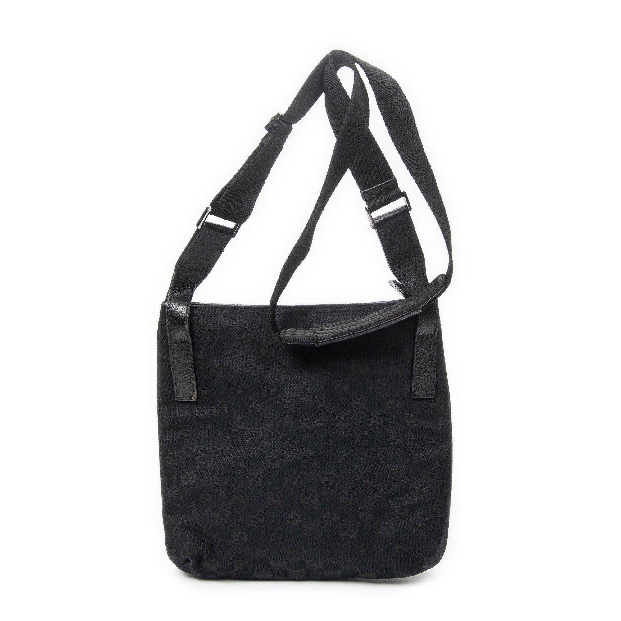 Shoulder Bag Front Slip Pocket Crossbody Black Monogrammed Canvas